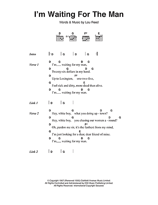 Download The Velvet Underground I'm Waiting For The Man (Waiting For My Man) Sheet Music and learn how to play Lyrics & Chords PDF digital score in minutes