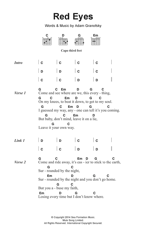 Download The War On Drugs Red Eyes Sheet Music and learn how to play Lyrics & Chords PDF digital score in minutes