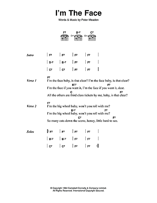 Download The Who I'm The Face Sheet Music and learn how to play Lyrics & Chords PDF digital score in minutes