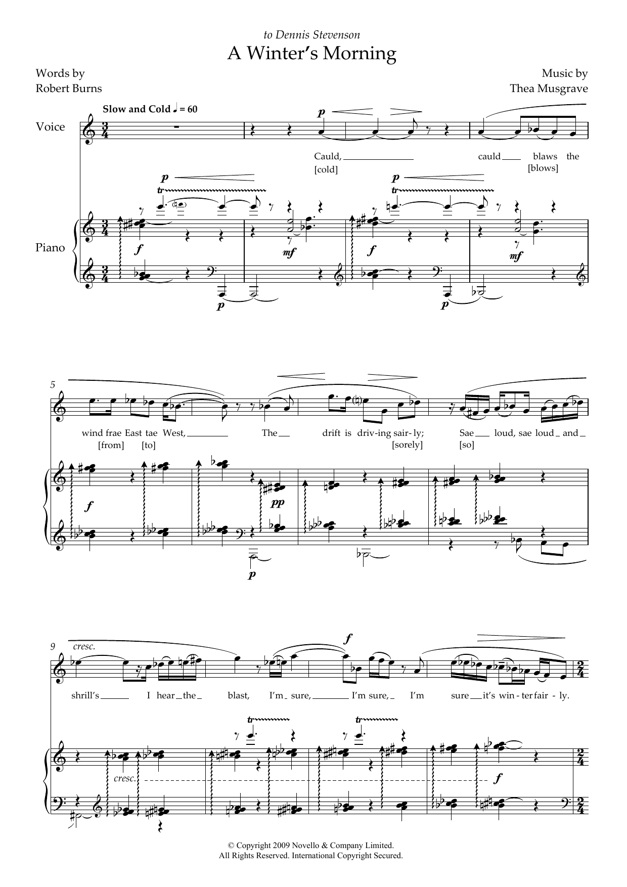 Download Thea Musgrave A Winter's Morning (for soprano & piano) Sheet Music and learn how to play Piano & Vocal PDF digital score in minutes