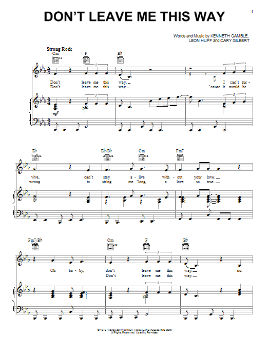 Download Thelma Houston Don't Leave Me This Way Sheet Music and learn how to play Piano, Vocal & Guitar (Right-Hand Melody) PDF digital score in minutes