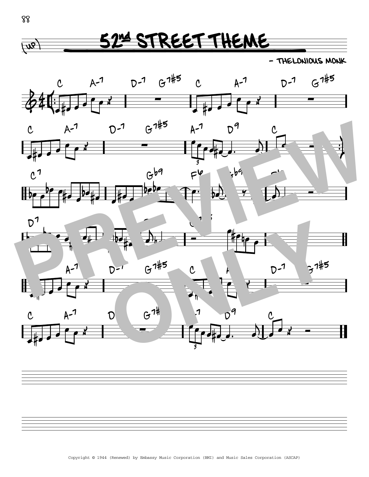 Download Thelonious Monk 52nd Street Theme Sheet Music and learn how to play Piano PDF digital score in minutes