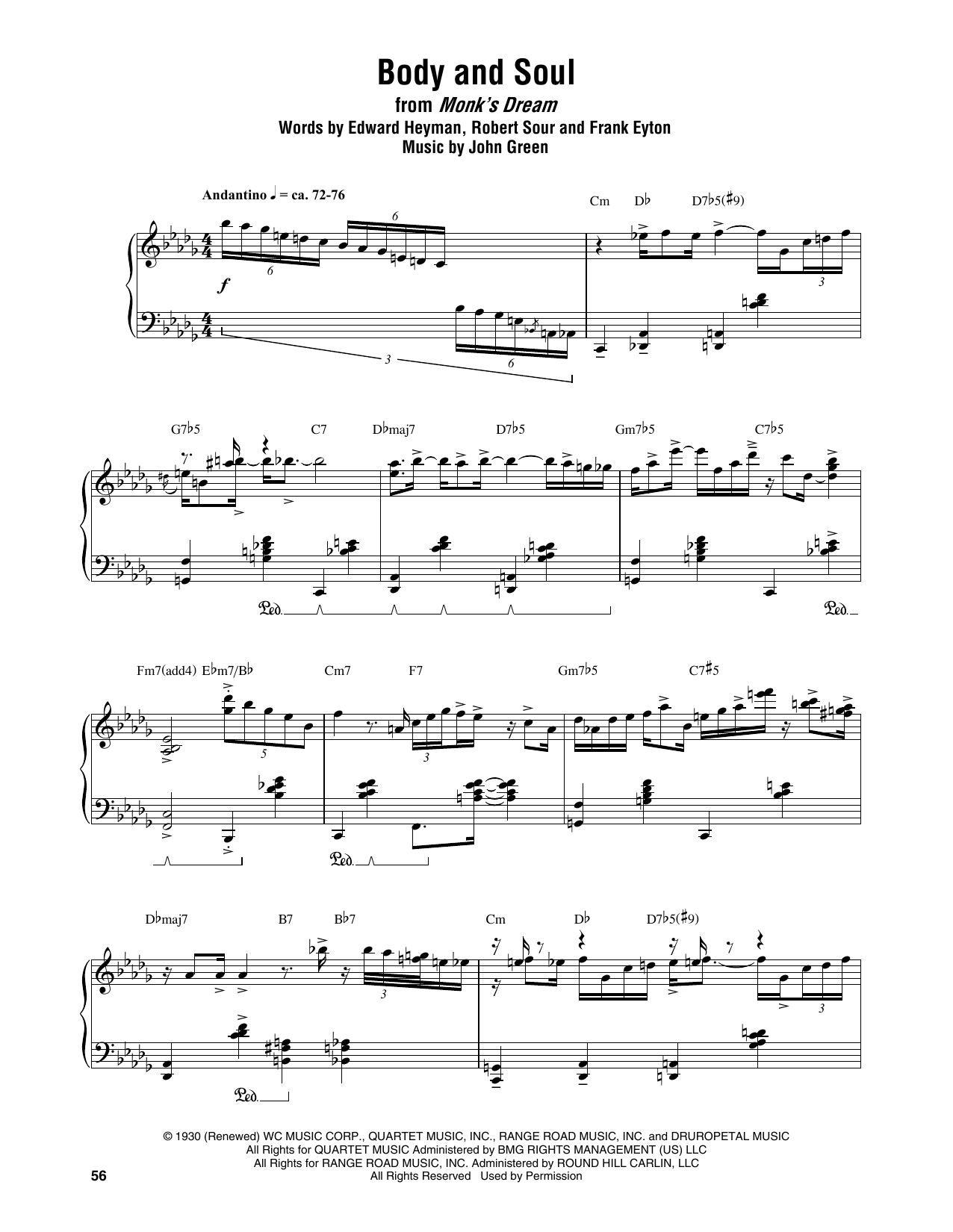 Download Thelonious Monk Body And Soul Sheet Music and learn how to play Piano Transcription PDF digital score in minutes
