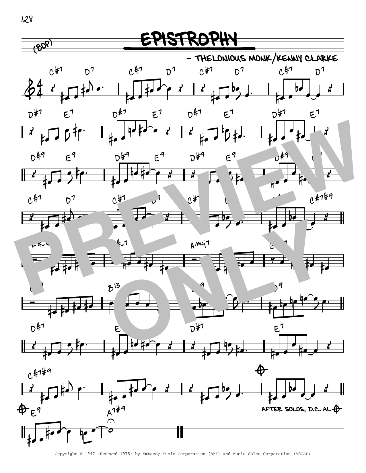 Download Thelonious Monk Epistrophy [Reharmonized version] (arr. Jack Grassel) Sheet Music and learn how to play Real Book – Melody & Chords PDF digital score in minutes