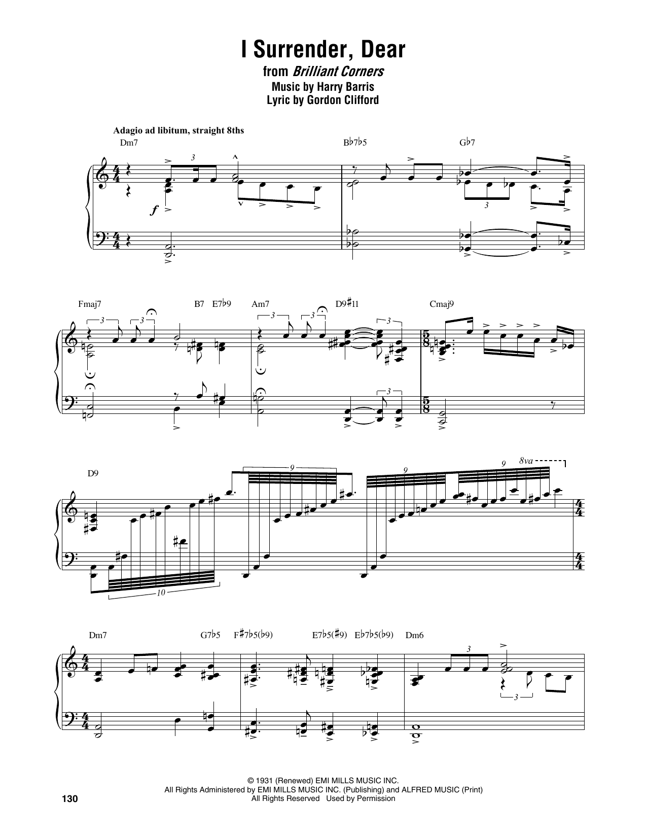 Download Thelonious Monk I Surrender, Dear Sheet Music and learn how to play Piano Transcription PDF digital score in minutes
