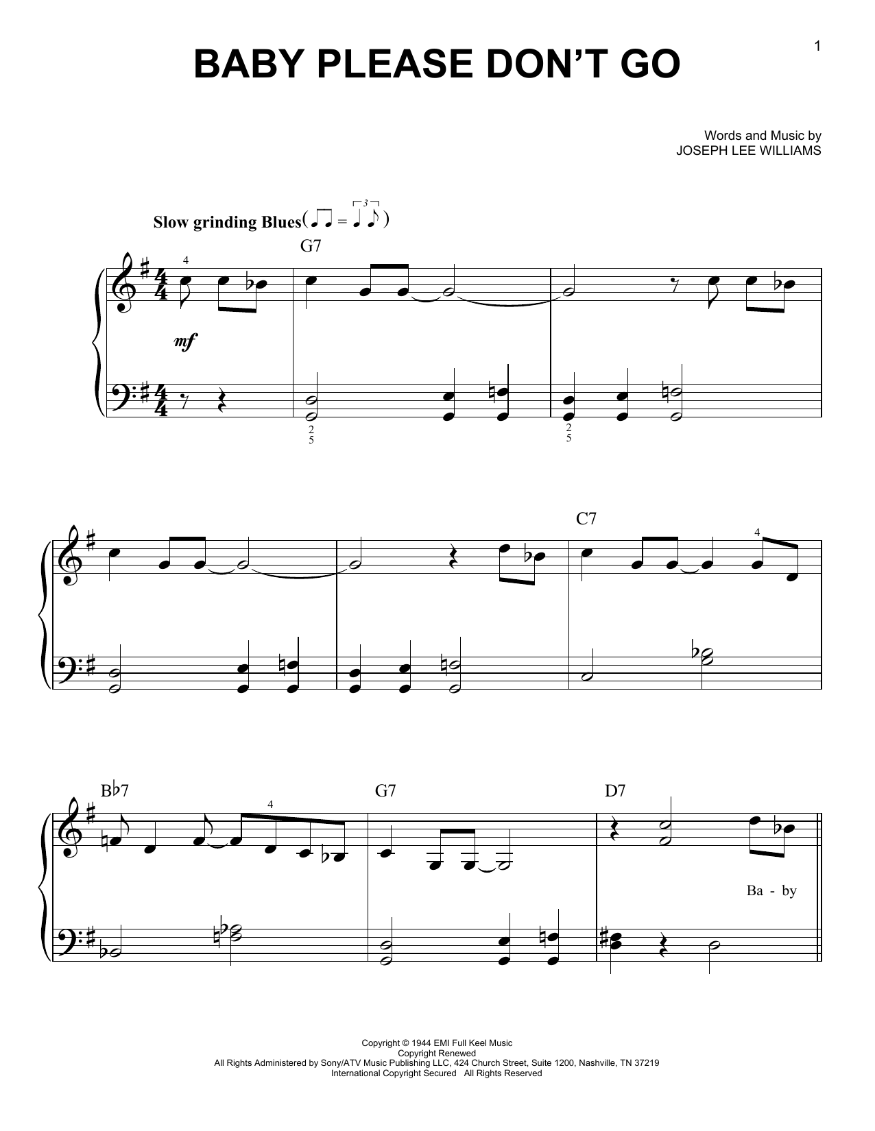 Download Them & Van Morrison Baby Please Don't Go Sheet Music and learn how to play Very Easy Piano PDF digital score in minutes