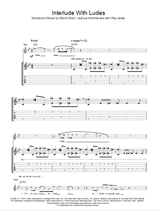 Download Them Crooked Vultures Interlude With Ludes Sheet Music and learn how to play Guitar Tab PDF digital score in minutes