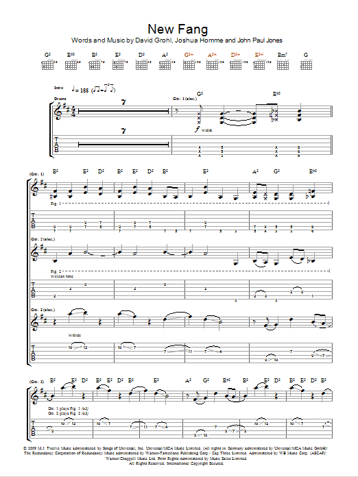 Download Them Crooked Vultures New Fang Sheet Music and learn how to play Guitar Tab PDF digital score in minutes