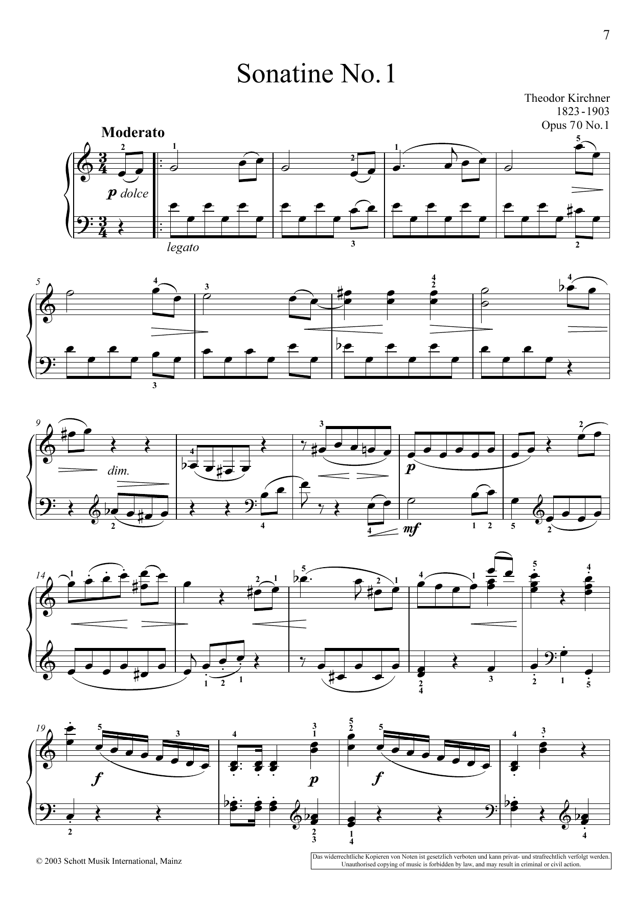 Download Theodor Kirchner Sonatina No. 1 Sheet Music and learn how to play Piano Solo PDF digital score in minutes