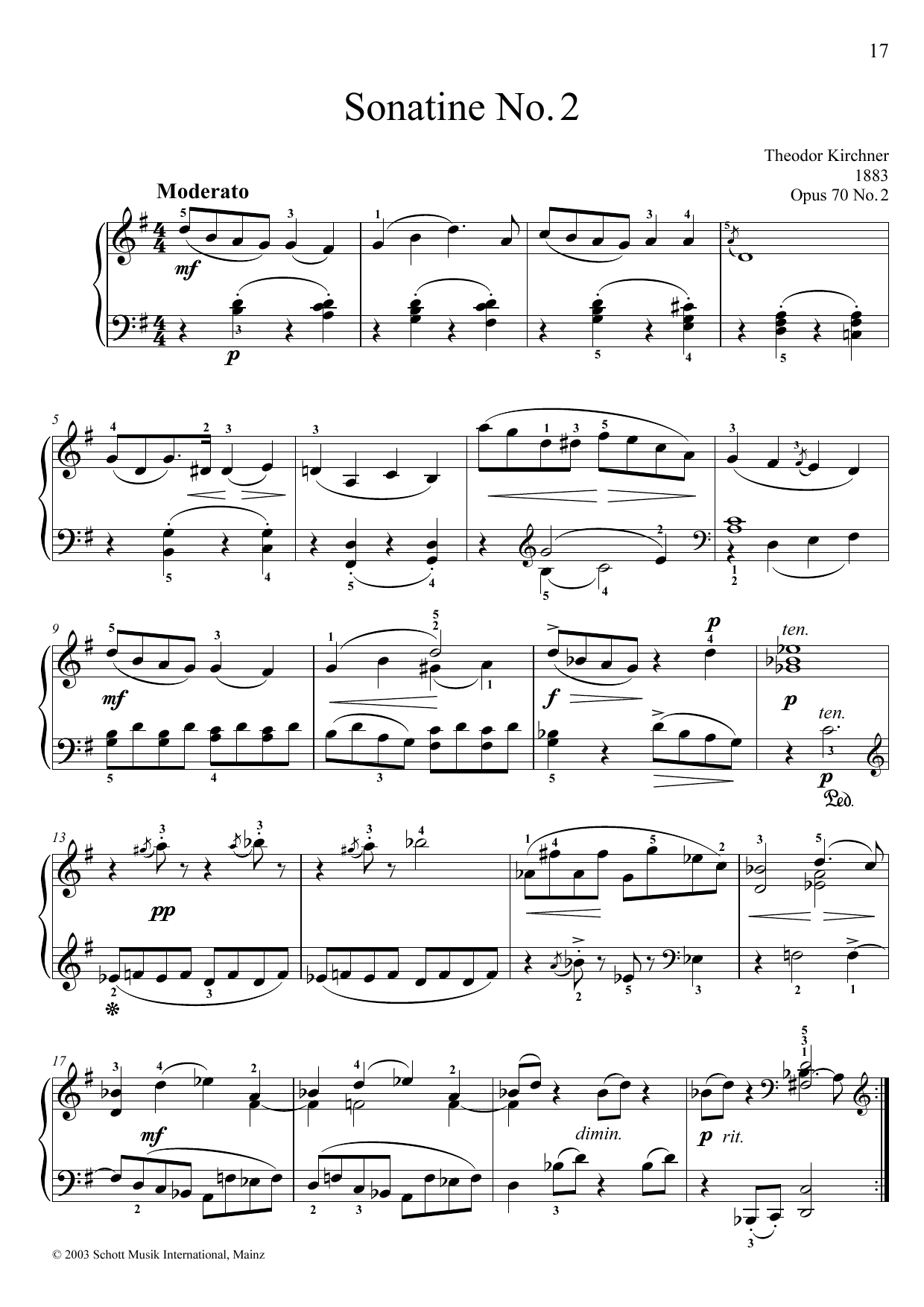 Download Theodor Kirchner Sonatina No. 2 Sheet Music and learn how to play Piano Solo PDF digital score in minutes