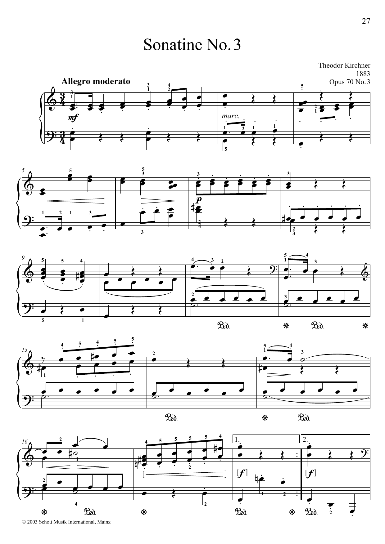 Download Theodor Kirchner Sonatina No. 3 Sheet Music and learn how to play Piano Solo PDF digital score in minutes