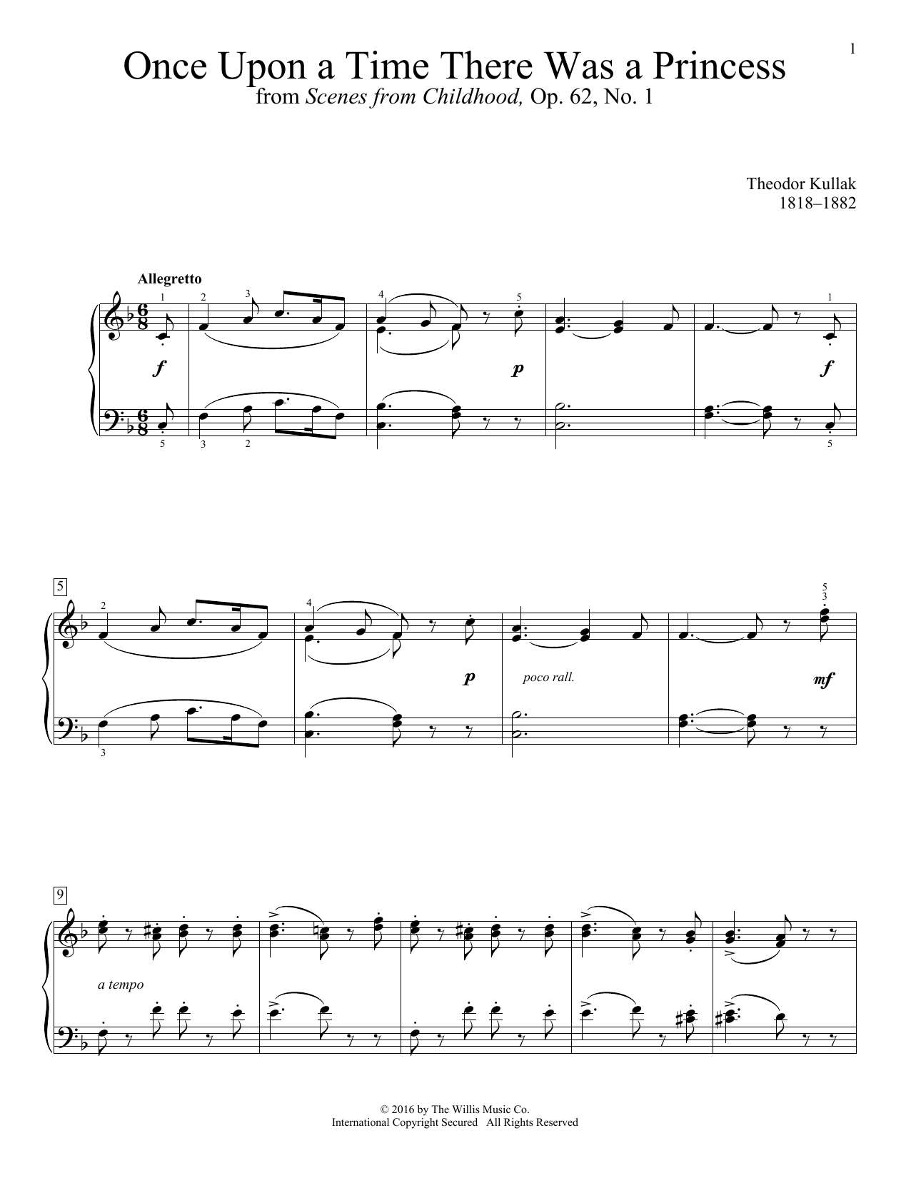 Download Theodor Kullak Once Upon A Time There Was A Princess Sheet Music and learn how to play Educational Piano PDF digital score in minutes