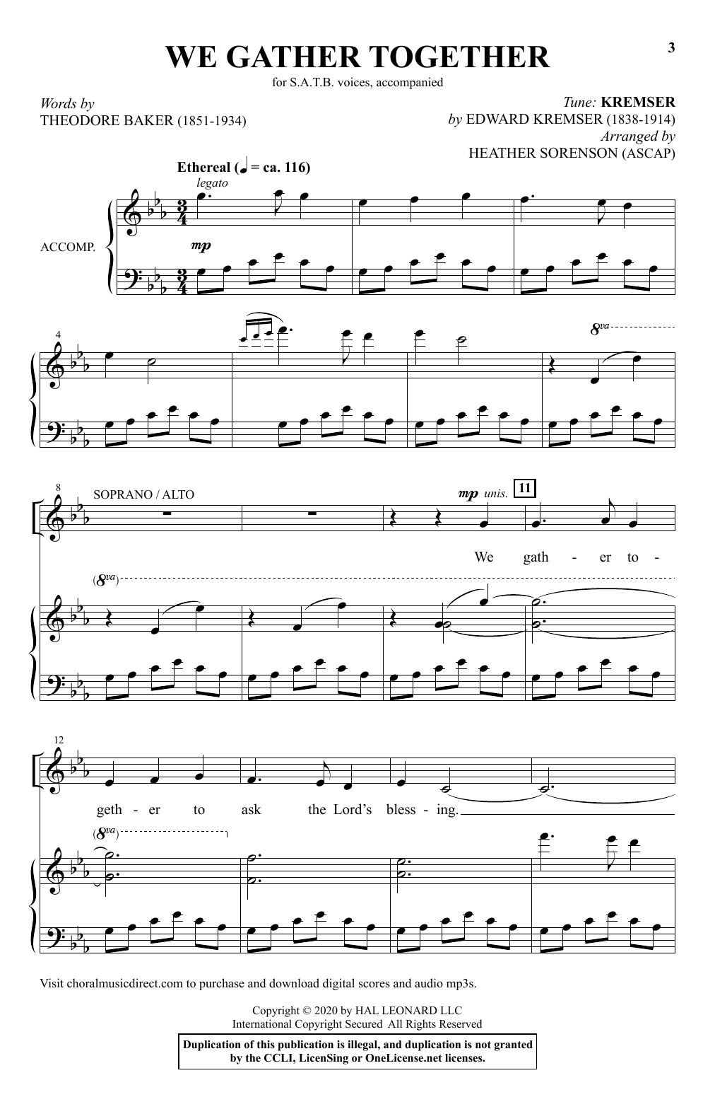 Download Theodore Baker We Gather Together (arr. Heather Sorenson) Sheet Music and learn how to play SATB Choir PDF digital score in minutes