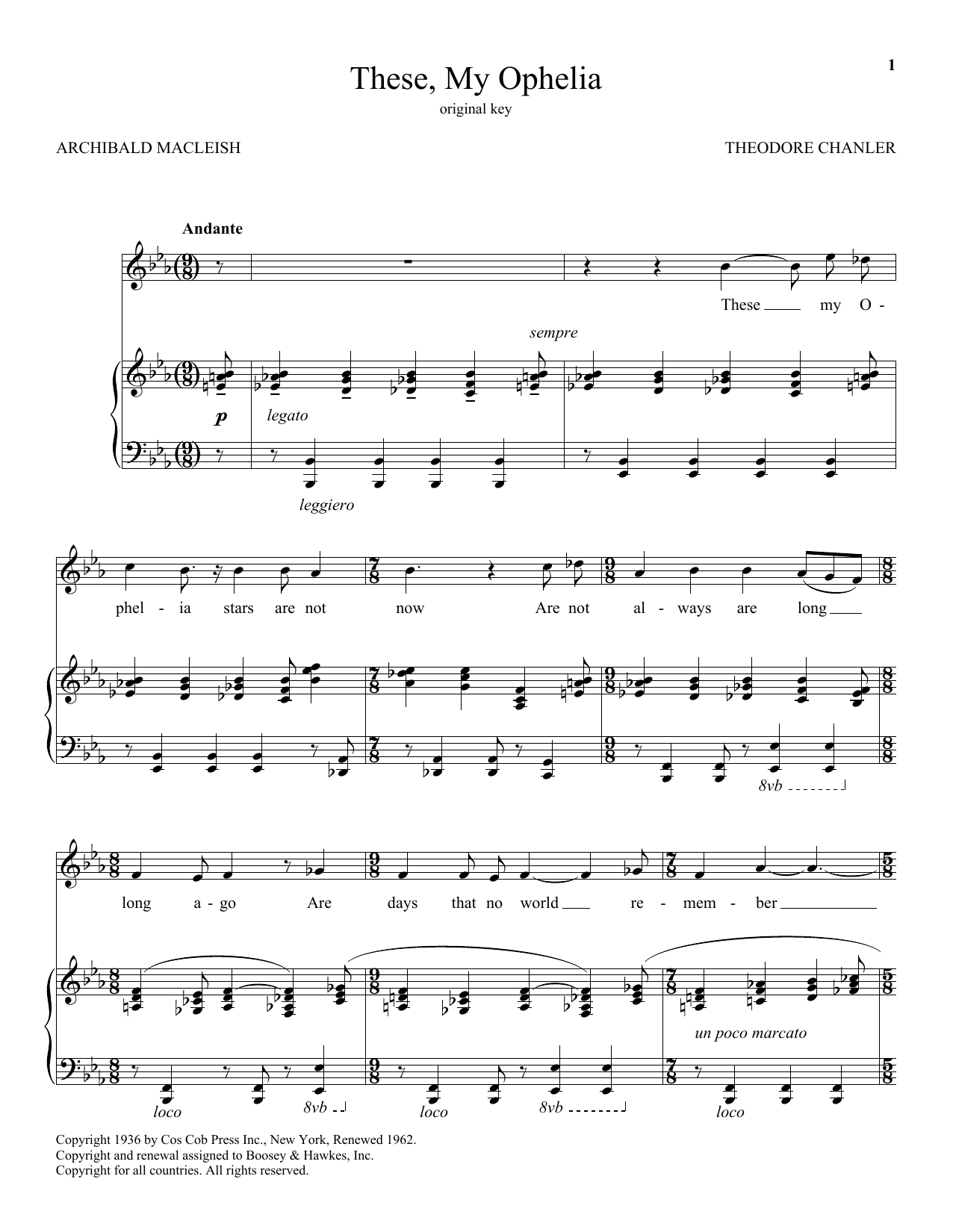 Download Theodore Chanler These, My Ophelia Sheet Music and learn how to play Piano & Vocal PDF digital score in minutes