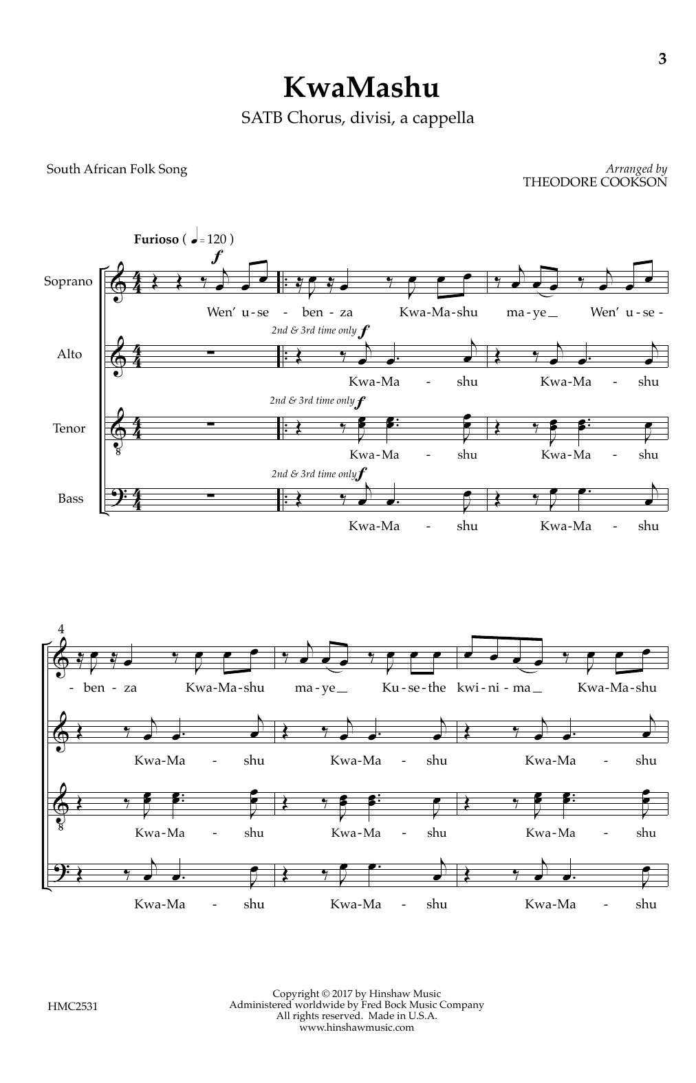 Download Theodore Cookson KwaMashu Sheet Music and learn how to play Choral PDF digital score in minutes