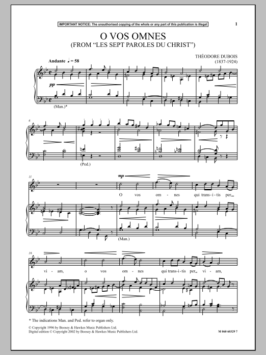 Download Théodore Dubois O Vos Omnes (from Les Sept Paroles Du Christ ) Sheet Music and learn how to play Piano & Vocal PDF digital score in minutes