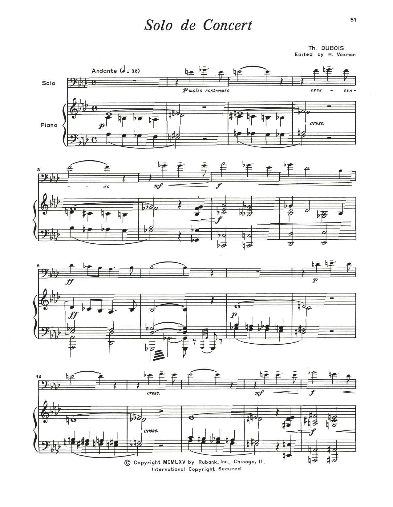 Download Théodore Dubois Solo De Concert Sheet Music and learn how to play Trombone and Piano PDF digital score in minutes