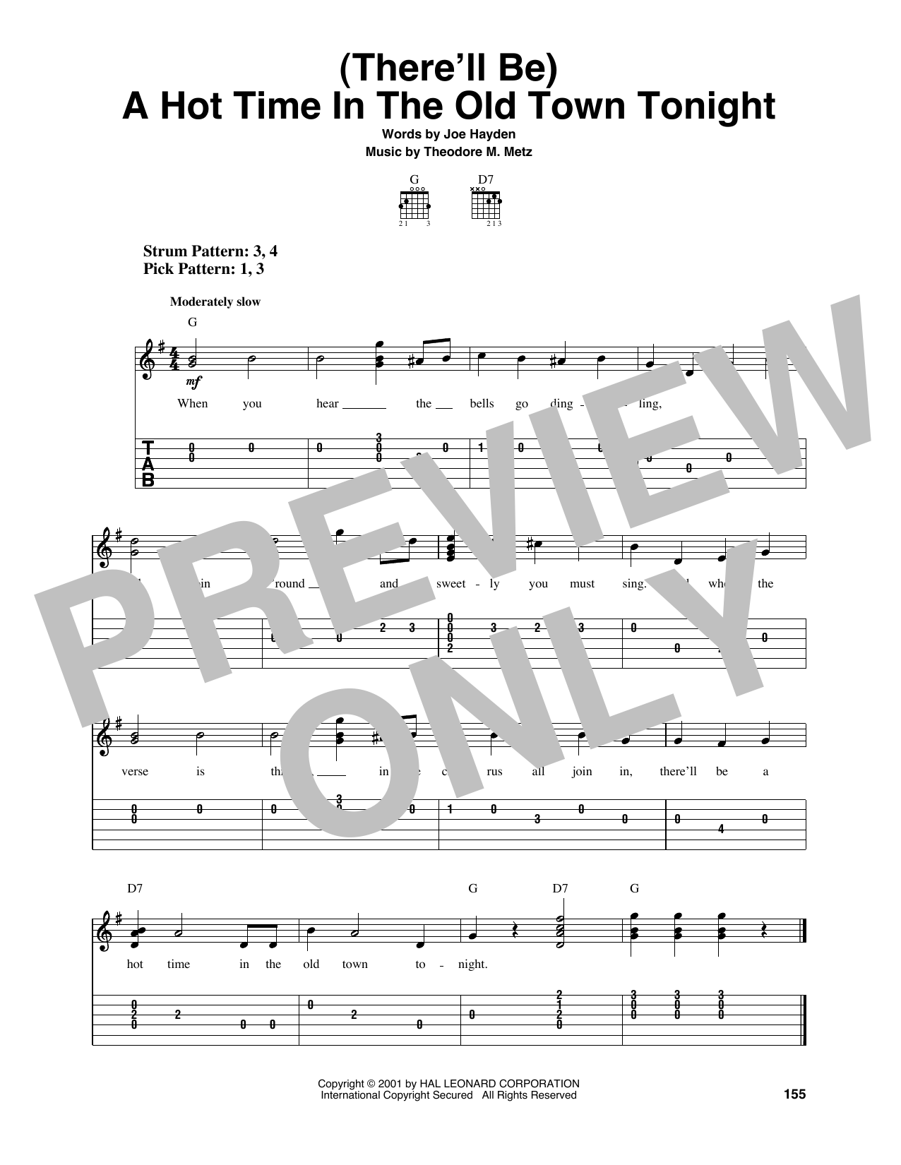 Download Theodore M. Metz (There'll Be) A Hot Time In The Old Town Tonight Sheet Music and learn how to play Easy Guitar Tab PDF digital score in minutes