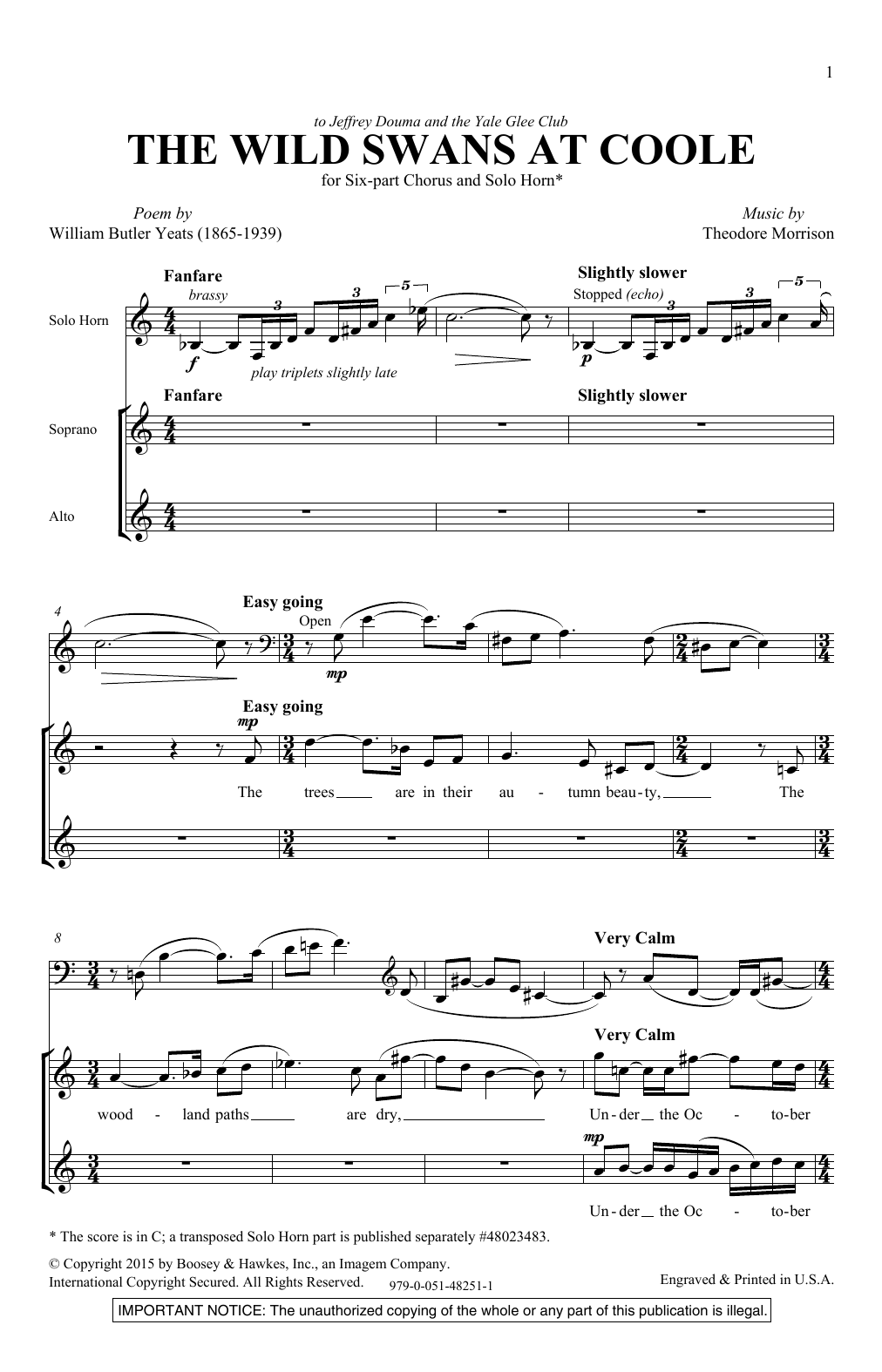 Download Theodore Morrison The Wild Swans At Coole Sheet Music and learn how to play SATB Choir PDF digital score in minutes