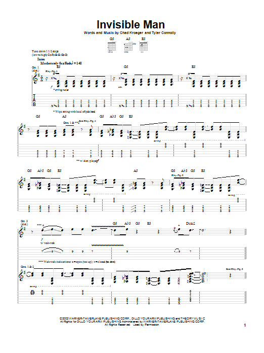 Download Theory Of A Deadman Invisible Man Sheet Music and learn how to play Guitar Tab PDF digital score in minutes