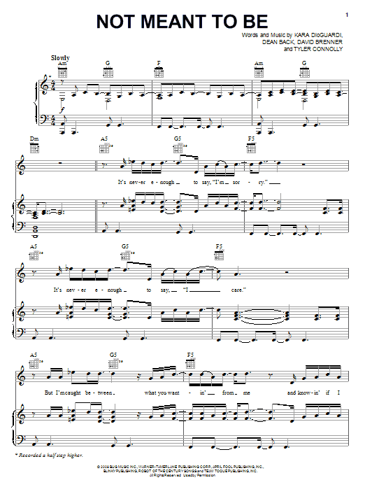 Download Theory Of A Deadman Not Meant To Be Sheet Music and learn how to play Piano, Vocal & Guitar (Right-Hand Melody) PDF digital score in minutes