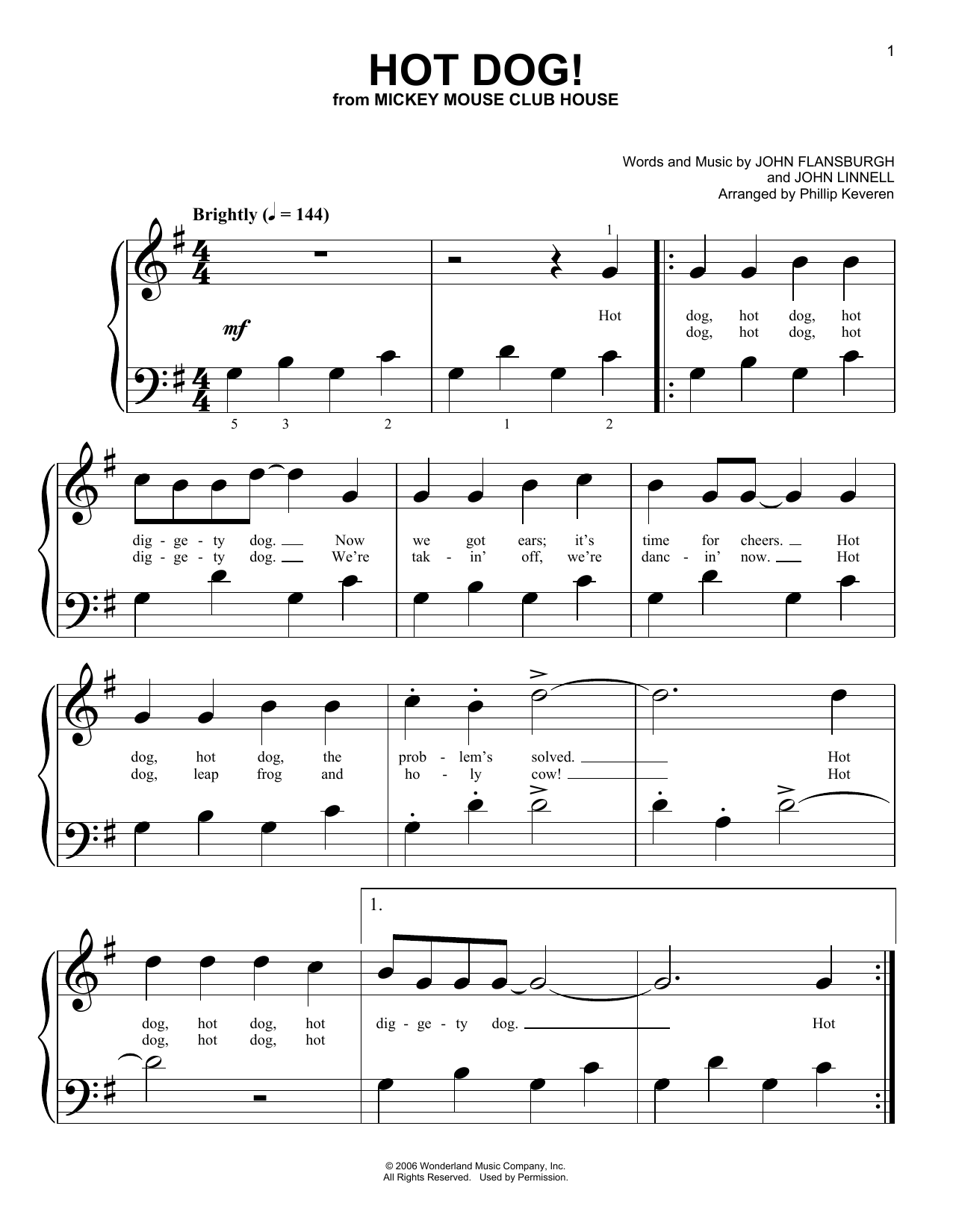 Download They Might Be Giants Hot Dog! (arr. Phillip Keveren) Sheet Music and learn how to play Big Note Piano PDF digital score in minutes
