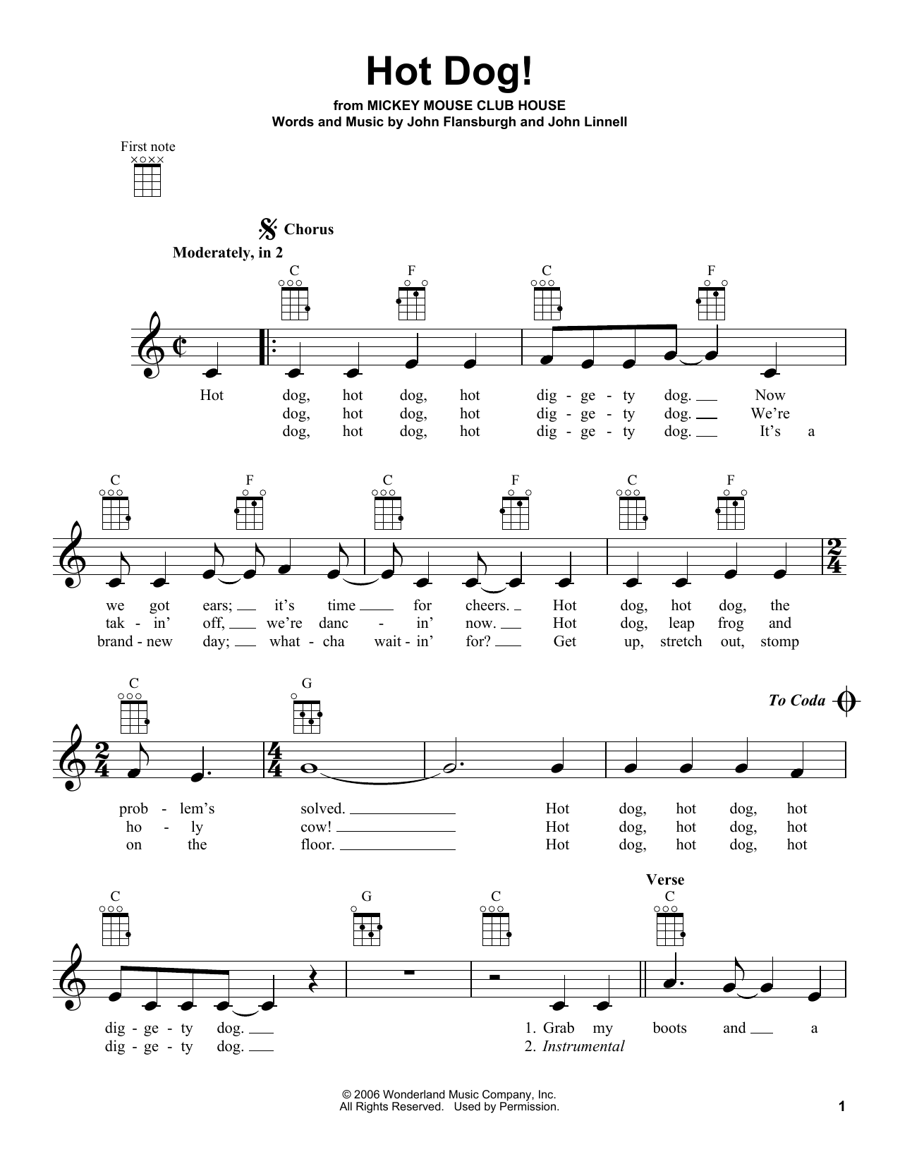 Download They Might Be Giants Hot Dog! Sheet Music and learn how to play Ukulele PDF digital score in minutes