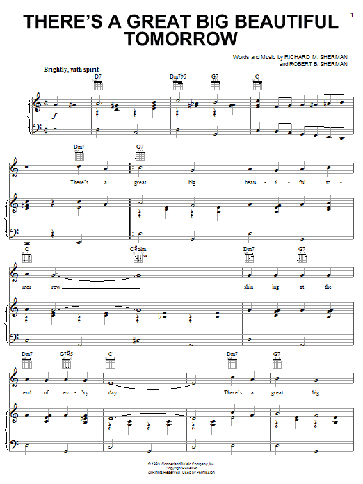 Download The Might Be Giants There's A Great Big Beautiful Tomorrow Sheet Music and learn how to play Piano, Vocal & Guitar (Right-Hand Melody) PDF digital score in minutes