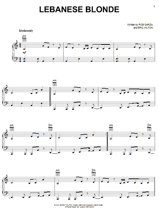 Download Thievery Corporation Lebanese Blonde Sheet Music and learn how to play Piano, Vocal & Guitar (Right-Hand Melody) PDF digital score in minutes