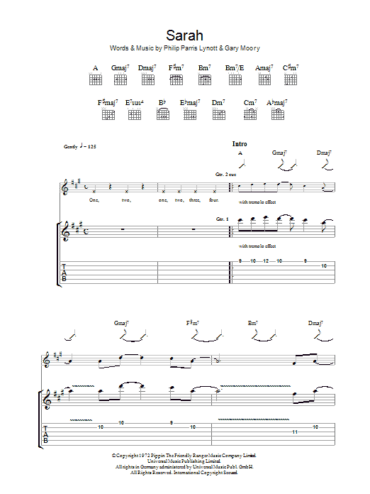 Download Thin Lizzy Sarah Sheet Music and learn how to play Guitar Tab PDF digital score in minutes