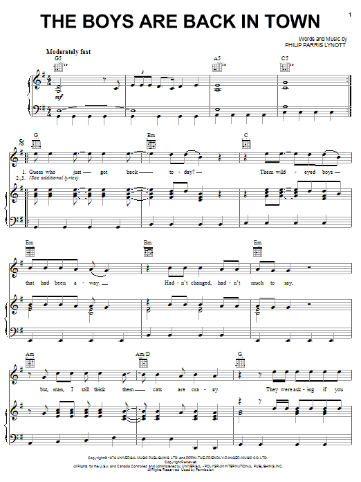Download Thin Lizzy The Boys Are Back In Town Sheet Music and learn how to play Guitar Tab (Single Guitar) PDF digital score in minutes