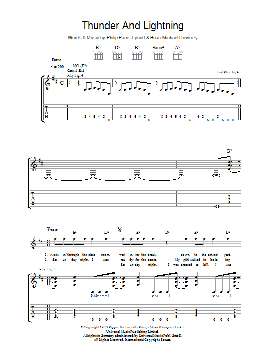 Download Thin Lizzy Thunder And Lightning Sheet Music and learn how to play Guitar Tab PDF digital score in minutes