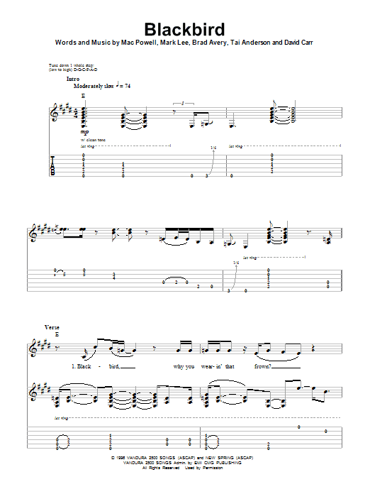 Download Third Day Blackbird Sheet Music and learn how to play Guitar Tab (Single Guitar) PDF digital score in minutes
