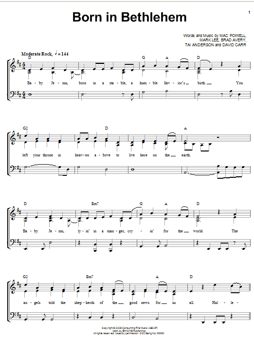 Download Third Day Born In Bethlehem Sheet Music and learn how to play Piano, Vocal & Guitar (Right-Hand Melody) PDF digital score in minutes