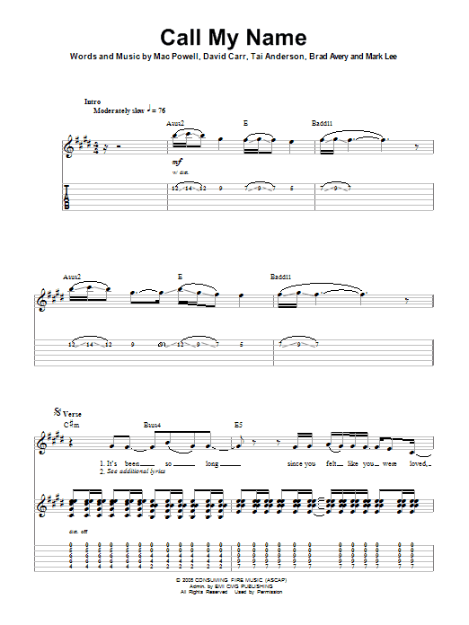 Download Third Day Call My Name Sheet Music and learn how to play Guitar Tab Play-Along PDF digital score in minutes