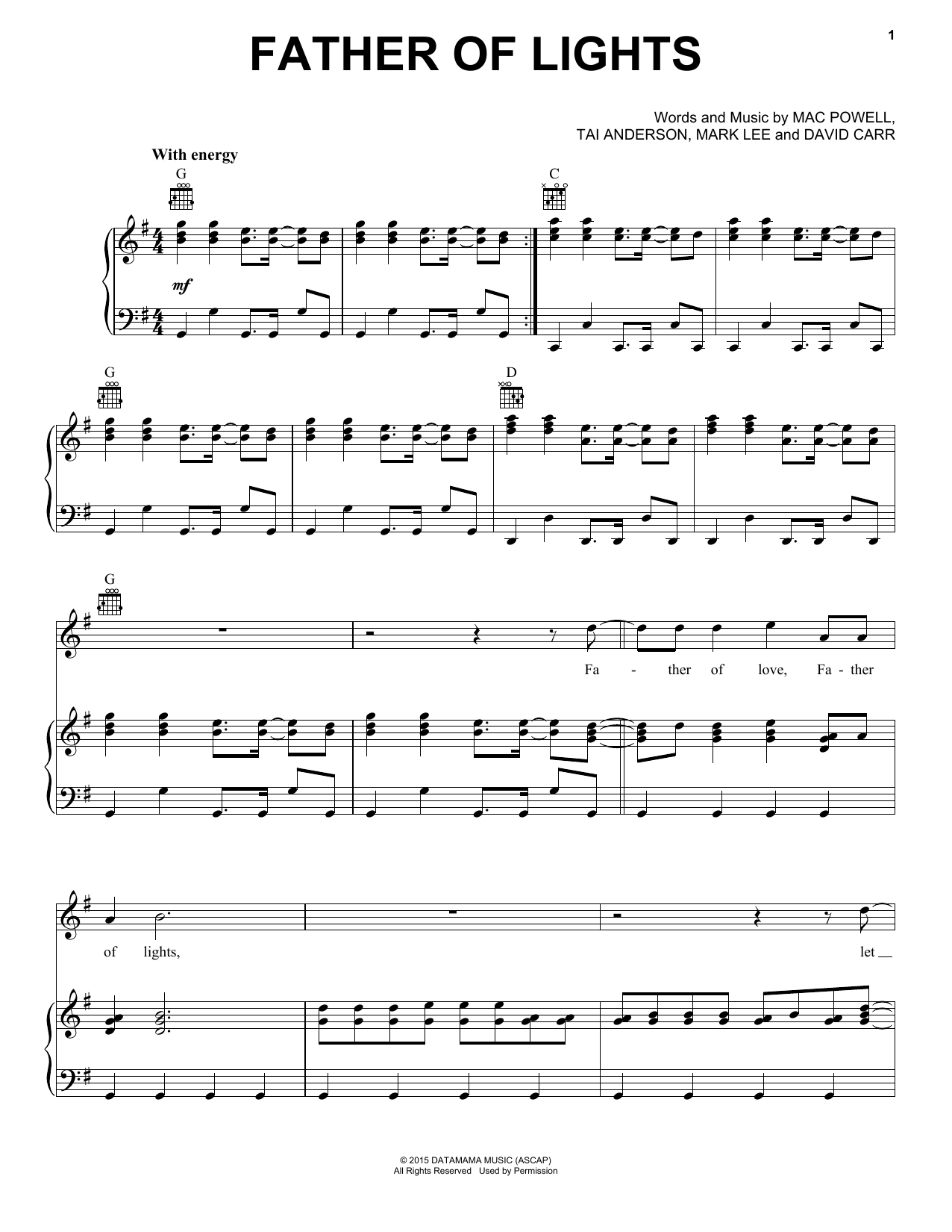 Download Third Day Father Of Lights Sheet Music and learn how to play Piano, Vocal & Guitar (Right-Hand Melody) PDF digital score in minutes