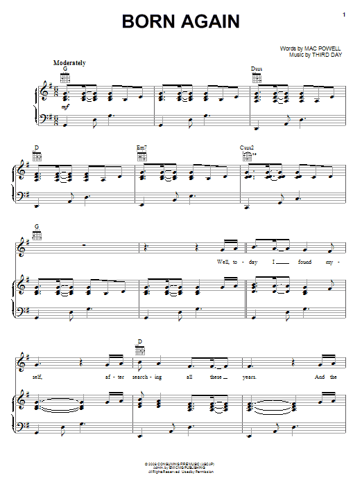 Download Third Day Born Again (feat. Lacey Mosley) Sheet Music and learn how to play Piano, Vocal & Guitar (Right-Hand Melody) PDF digital score in minutes