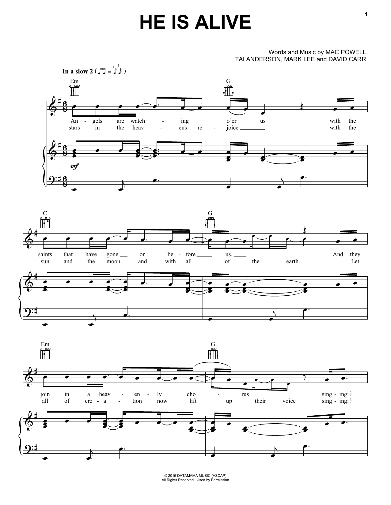 Download Third Day He Is Alive Sheet Music and learn how to play Piano, Vocal & Guitar (Right-Hand Melody) PDF digital score in minutes