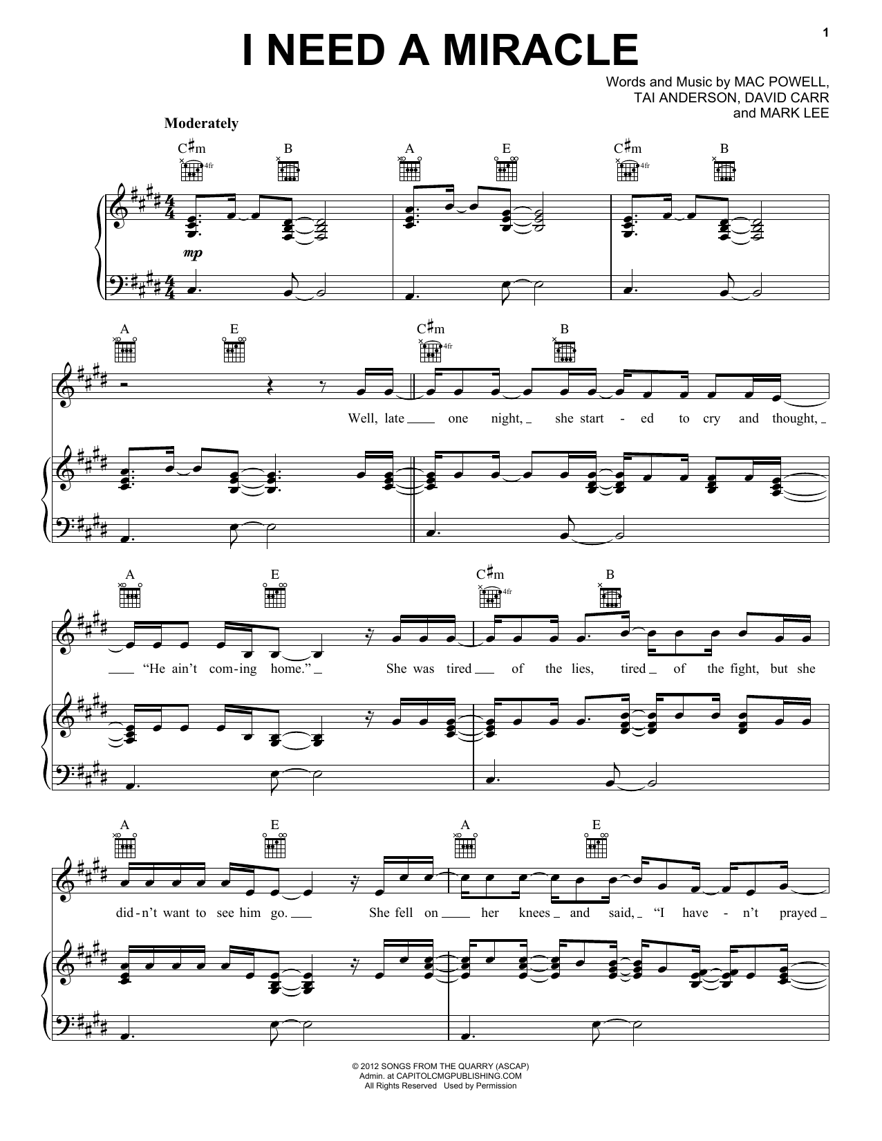 Download Third Day I Need A Miracle Sheet Music and learn how to play Piano, Vocal & Guitar (Right-Hand Melody) PDF digital score in minutes