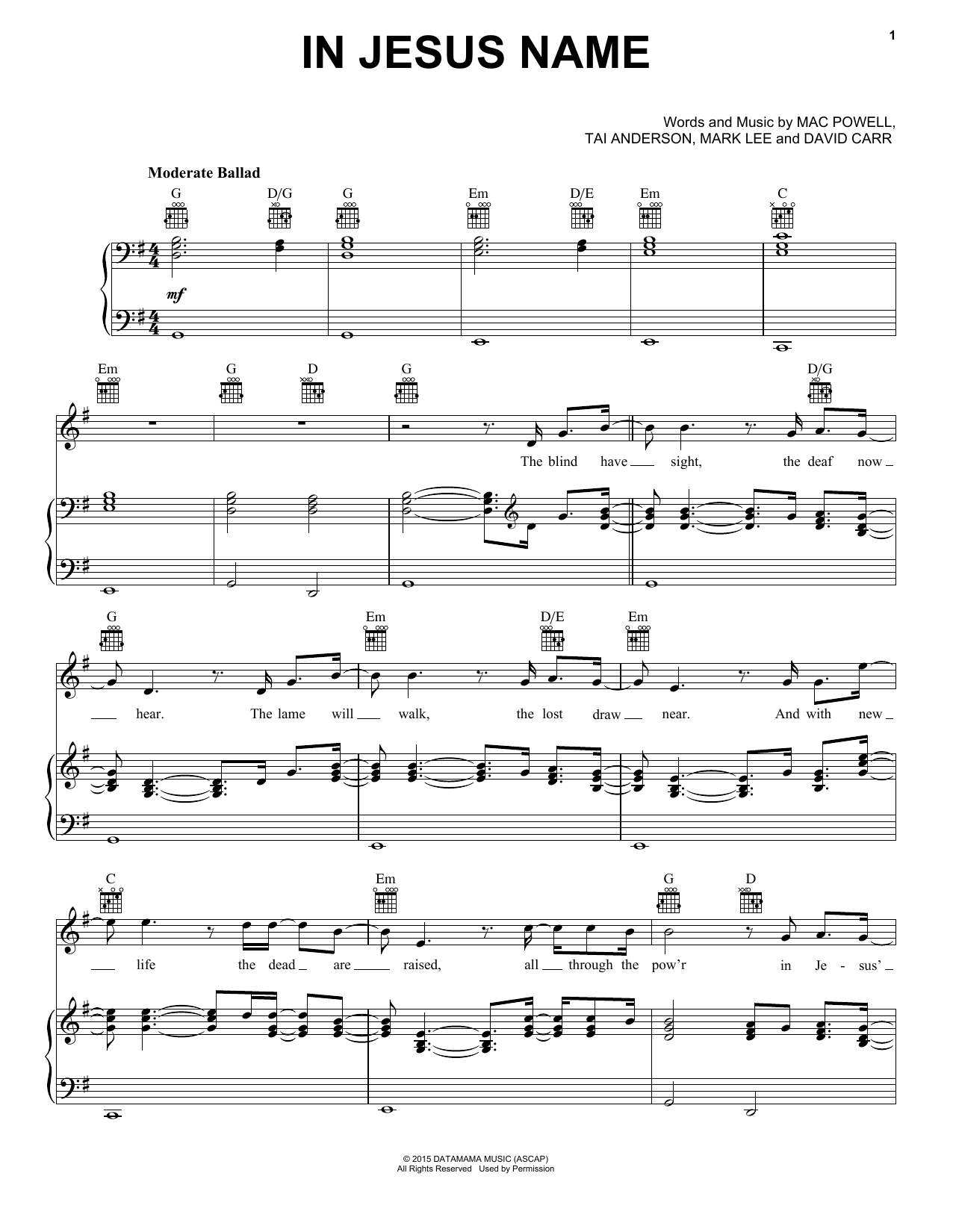 Download Third Day In Jesus Name Sheet Music and learn how to play Piano, Vocal & Guitar (Right-Hand Melody) PDF digital score in minutes