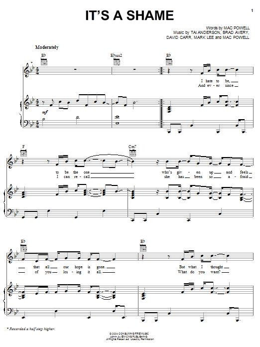 Download Third Day It's A Shame Sheet Music and learn how to play Piano, Vocal & Guitar (Right-Hand Melody) PDF digital score in minutes