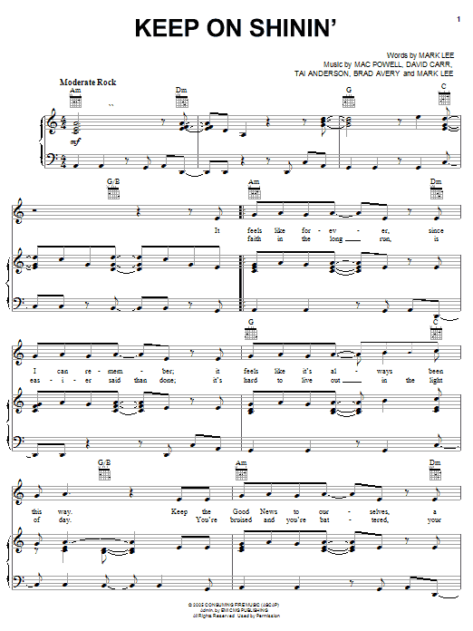 Download Third Day Keep On Shinin' Sheet Music and learn how to play Piano, Vocal & Guitar (Right-Hand Melody) PDF digital score in minutes