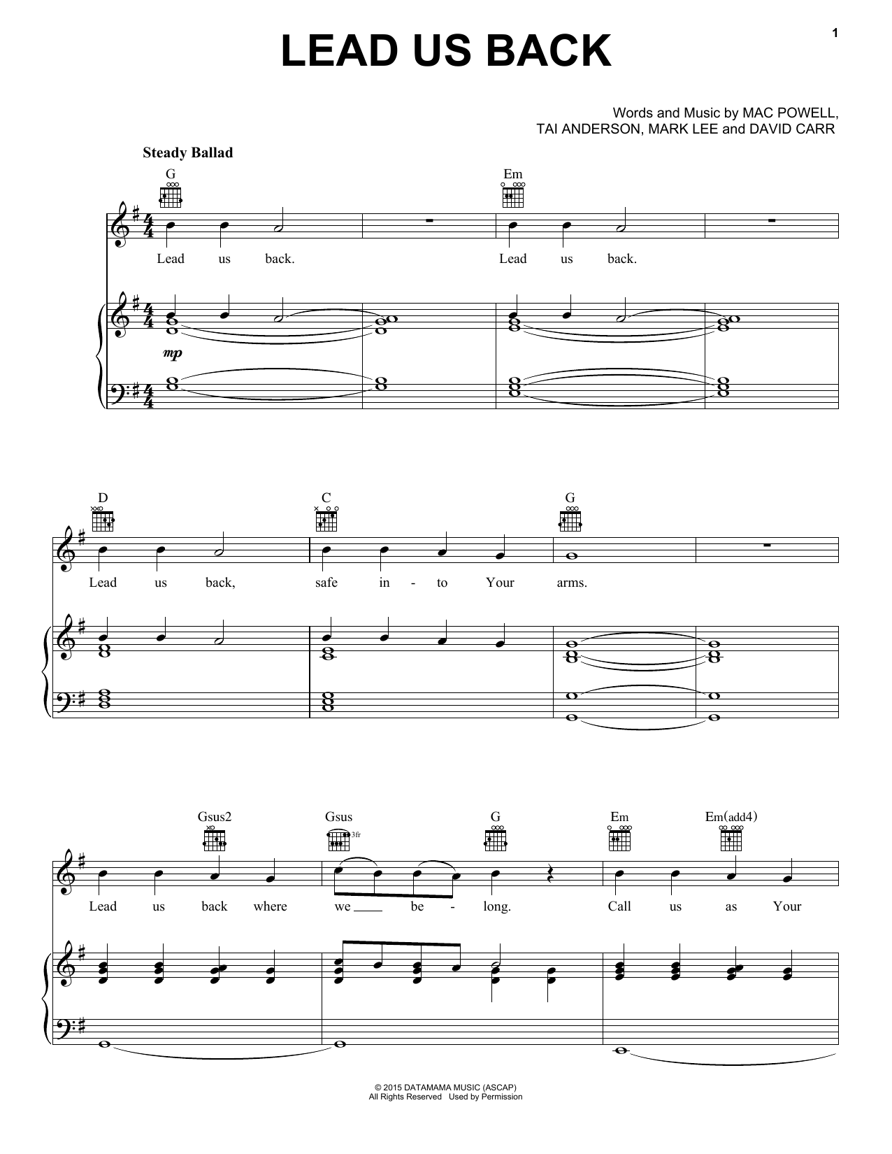 Download Third Day Lead Us Back Sheet Music and learn how to play Piano, Vocal & Guitar (Right-Hand Melody) PDF digital score in minutes