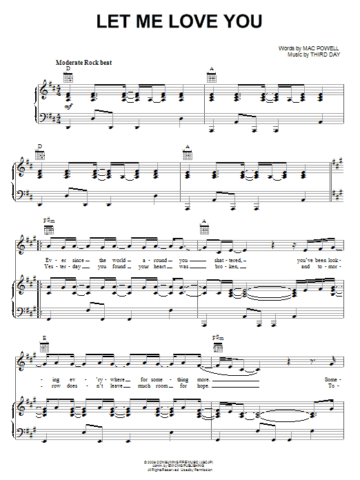 Download Third Day Let Me Love You Sheet Music and learn how to play Piano, Vocal & Guitar (Right-Hand Melody) PDF digital score in minutes