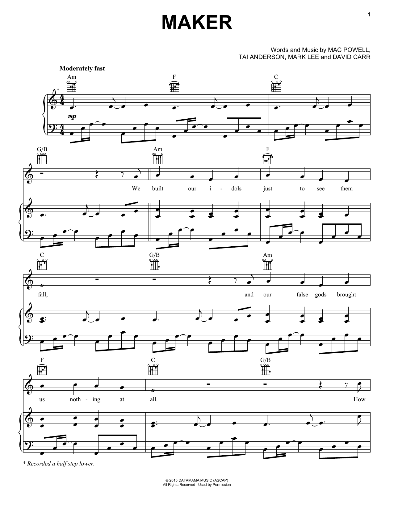 Download Third Day Maker Sheet Music and learn how to play Piano, Vocal & Guitar (Right-Hand Melody) PDF digital score in minutes