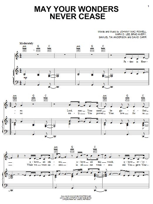 Download Third Day May Wonders Never Cease Sheet Music and learn how to play Piano, Vocal & Guitar (Right-Hand Melody) PDF digital score in minutes