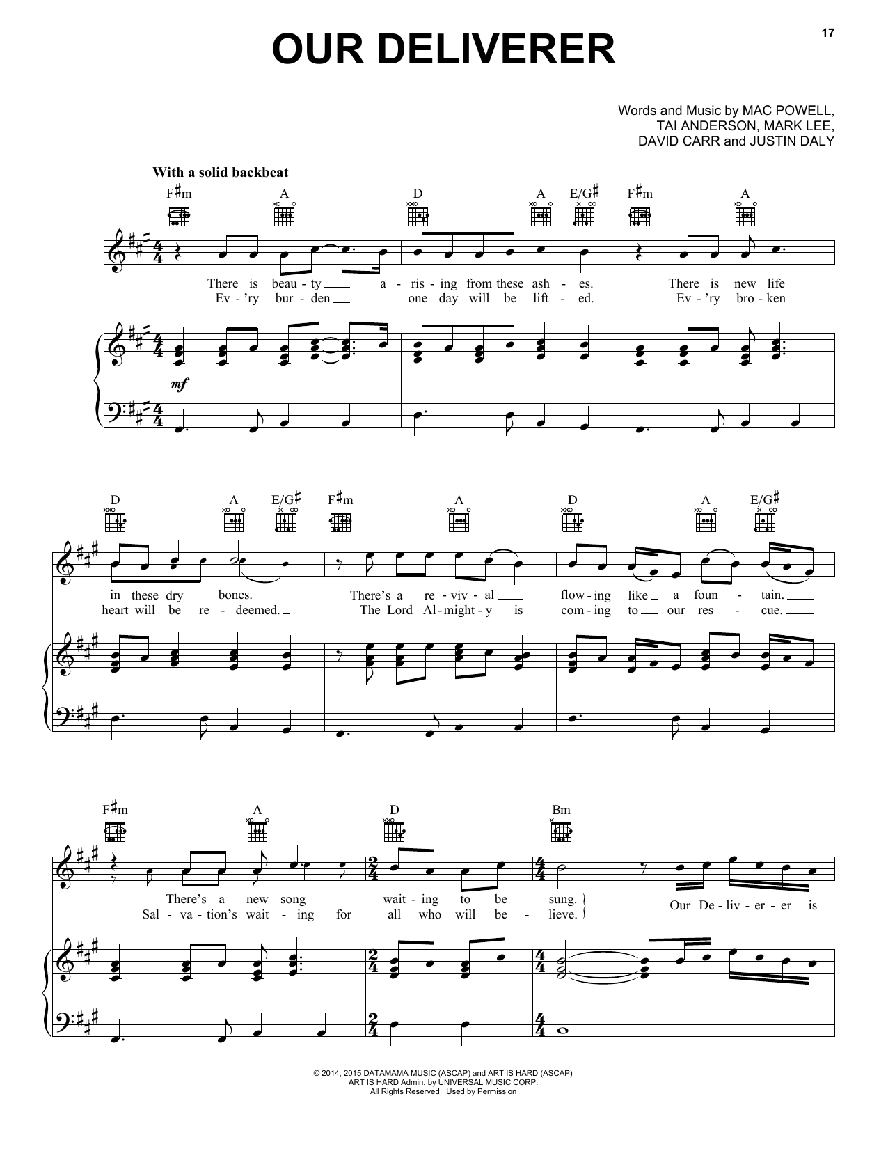 Download Third Day Our Deliverer Sheet Music and learn how to play Piano, Vocal & Guitar (Right-Hand Melody) PDF digital score in minutes