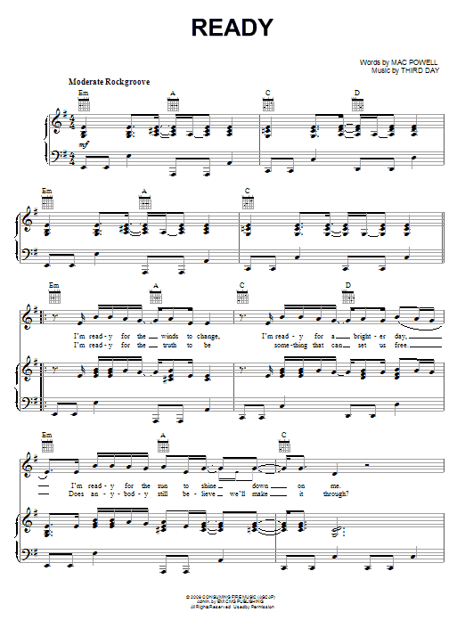 Download Third Day Ready Sheet Music and learn how to play Piano, Vocal & Guitar (Right-Hand Melody) PDF digital score in minutes