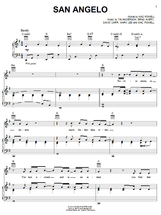 Download Third Day San Angelo Sheet Music and learn how to play Piano, Vocal & Guitar (Right-Hand Melody) PDF digital score in minutes