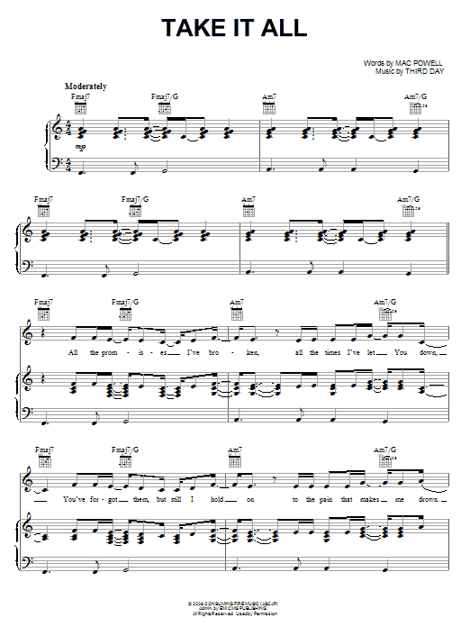 Download Third Day Take It All Sheet Music and learn how to play Piano, Vocal & Guitar (Right-Hand Melody) PDF digital score in minutes